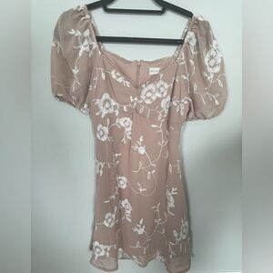 Altar’d State Neutral Embroidered Mini Dress – Size Medium